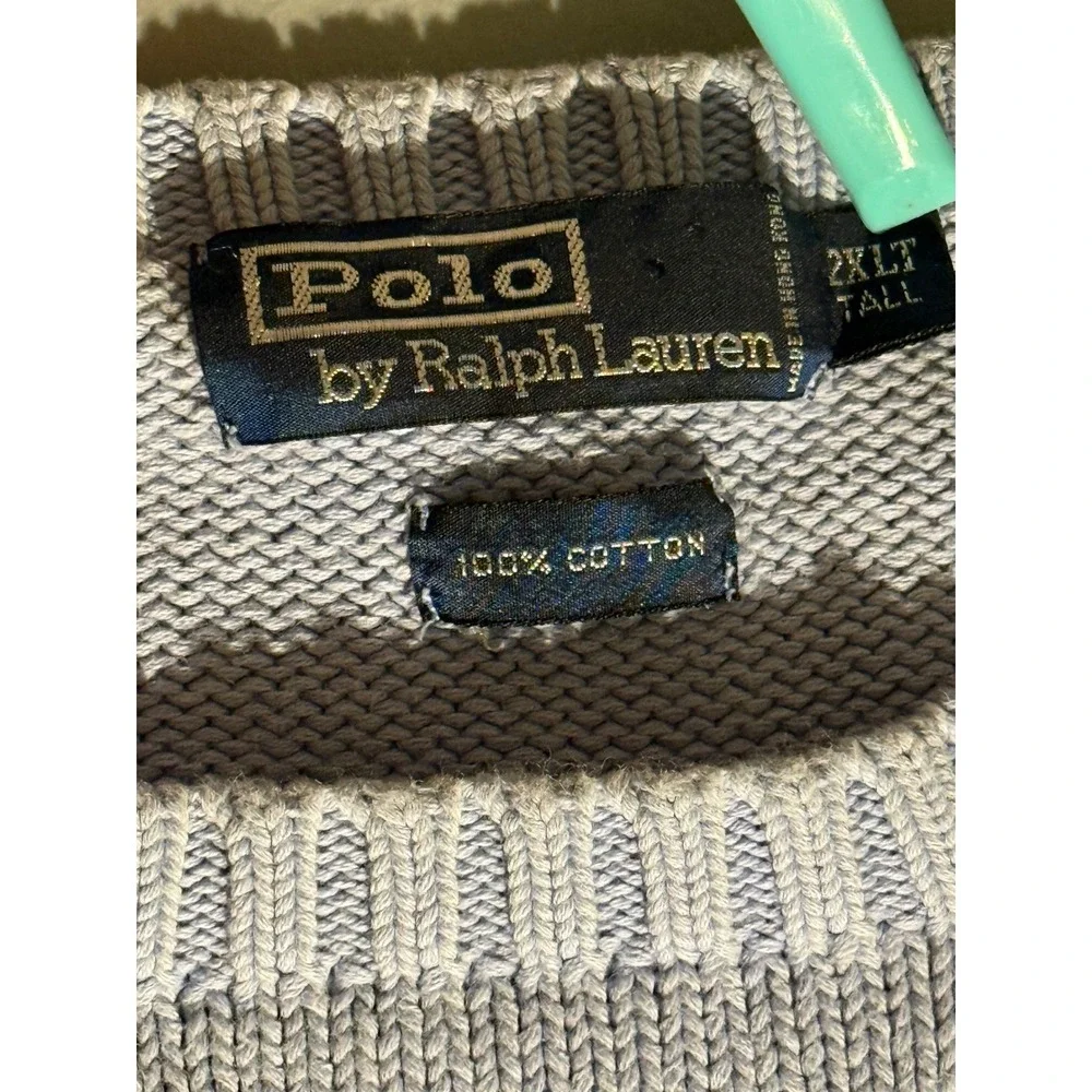 Vintage Polo Ralph Lauren Light Blue Cotton Shaker Knit Crewneck Sweater 2XLT
